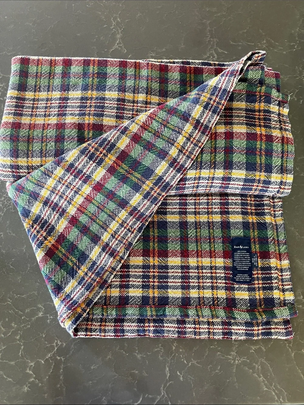 Ralph Lauren Vintage Heritage Tartan Plaid Cotton Queen Size Blanket